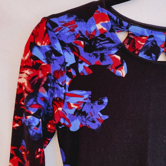 Parker | Black & Floral Cage-Back Long Sleeve Bodycon Mini Dress - Picture 3 of 12